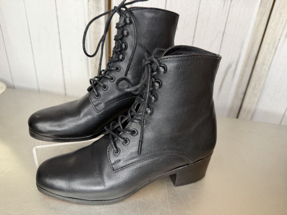 Christy Dawn The Dawn Lace Up Black Leather Granny Boot Bootie Size 6